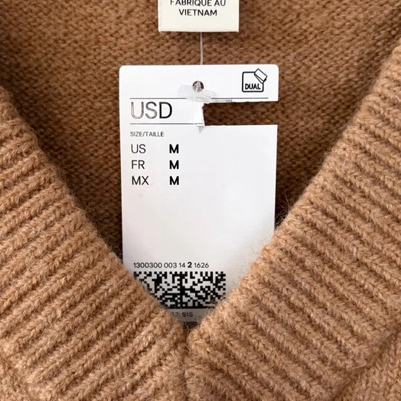 NWT H&M Preppy Sweater Vest Size Medium Neutral Tan Brown Chunky Knit Soft - Picture 3 of 5